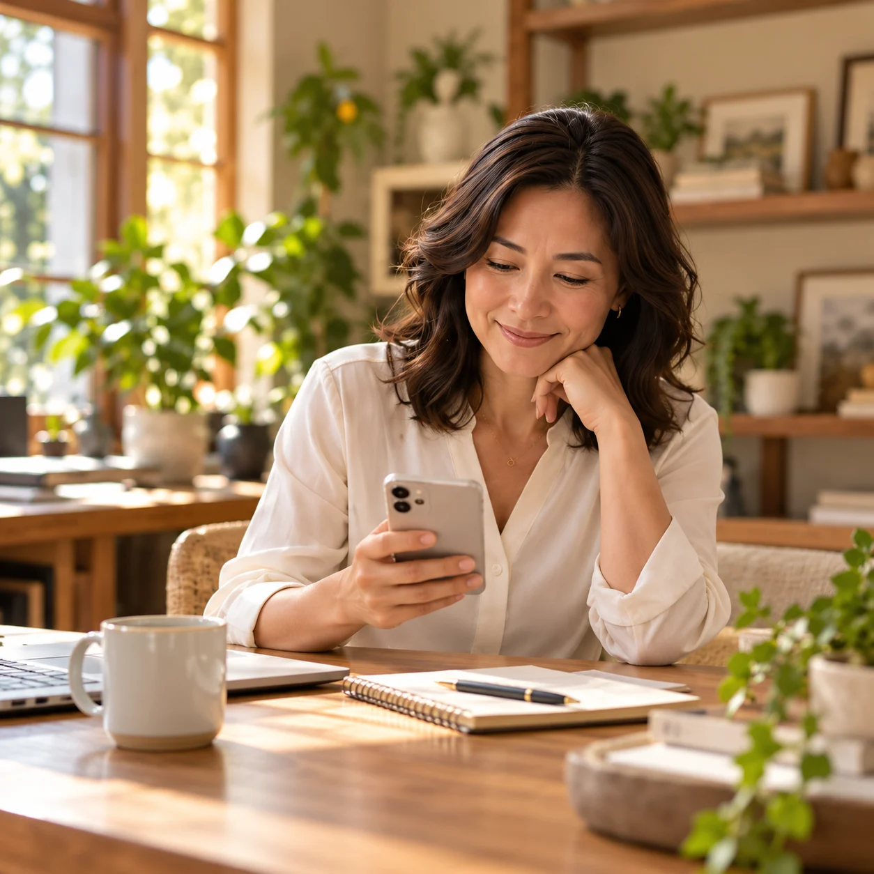 An agent reviewing listings at her desk